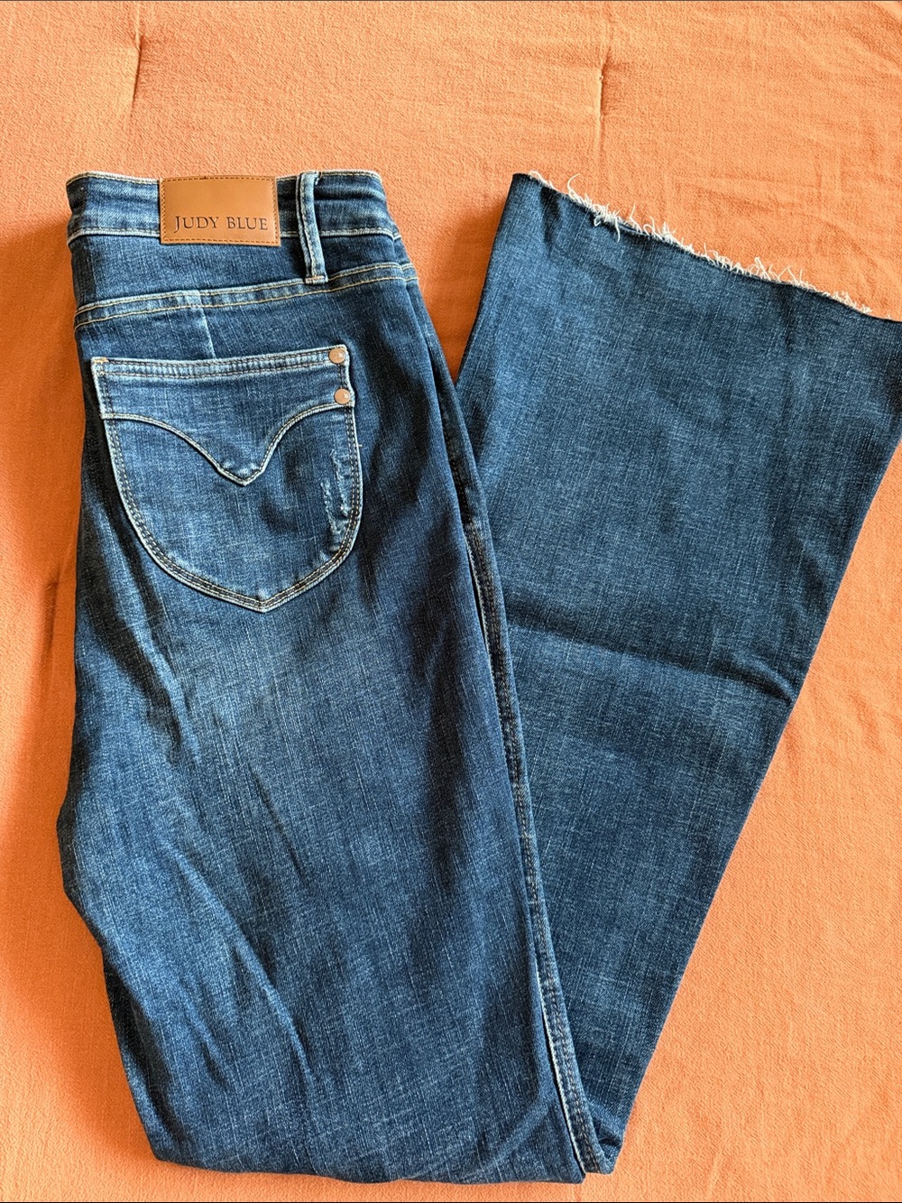 Judy Blue Indigo Flare Jeans with Frayed Hem